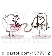Clipart Of A Stick Male Doctor Examining A Pregnant Woman Royalty Free Vector Illustration