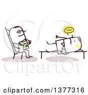 Clipart Of A Stick Male Doctor Listening To A Patient In A Counseling Session Royalty Free Vector Illustration