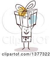 Poster, Art Print Of Stick Business Man Holding A Gift Over His Head