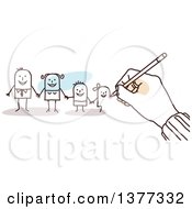 Poster, Art Print Of Hand Drawing A Stick Business Man And His Family