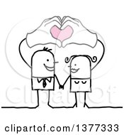 Poster, Art Print Of Stick Business Man And His Wife Holding Their Hands Above Their Heads Forming Hearts