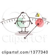 Clipart Of A Fat Stick Man Standing On A Scale Royalty Free Vector Illustration