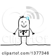 Clipart Of A Stick Business Man With Signals Bouncing Off Of His Head Royalty Free Vector Illustration