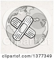 Clipart Of A Sick Bandaged Planet Earth On Fiber Texture Royalty Free Illustration