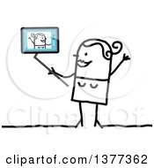 Stick Woman Using A Tablet Computer To Take A Selfie