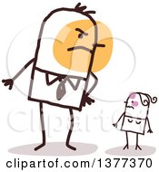 Clipart Of A Big Stick Husband Glaring At His Small Wife Royalty Free Vector Illustration