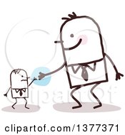 Clipart Of A Big Stick Man Helping A Small Man Royalty Free Vector Illustration