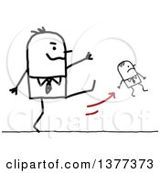 Poster, Art Print Of Big Stick Man Firing A Small Man And Kicking Him