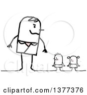Clipart Of A Stick Man Looking At Children Royalty Free Vector Illustration by NL shop