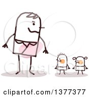 Clipart Of A Stick Man Looking At Children Royalty Free Vector Illustration
