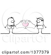 Clipart Of A Stick Gay Couple Holding Big Hands Together And Forming A Heart Royalty Free Vector Illustration