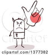 Clipart Of A Mad Devil Stick Man Holding Up A Hand With A Rock Gesture Royalty Free Vector Illustration by NL shop