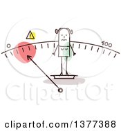 Clipart Of A Thin Stick Woman Standing On A Scale Royalty Free Vector Illustration