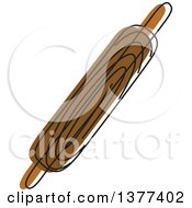 Clipart Of A Sketched Brown Wooden Rolling Pin Royalty Free Vector Illustration