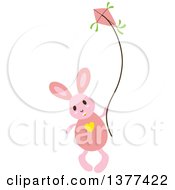 Clipart Of A Pink Bunny Rabbit Playing With A Kite Royalty Free Vector Illustration