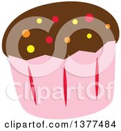 Poster, Art Print Of Cupcake In A Pink Wrapper With Chocolate Frosting And Colorful Sprinkles