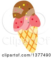 Clipart Of A Waffle Ice Cream Cone With Two Scoops Royalty Free Vector Illustration by Cherie Reve