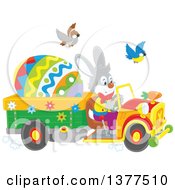 Poster, Art Print Of Happy Easter Bunny Rabbit Driving A Truck With A Giant Egg