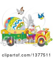 Poster, Art Print Of Gray Easter Bunny Rabbit Driving A Truck With A Giant Egg