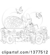 Poster, Art Print Of Black And White Easter Bunny Rabbit Driving A Truck With A Giant Egg
