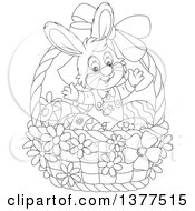 Poster, Art Print Of Black And White Easter Bunny Rabbit Welcoming Inside A Basket With Eggs