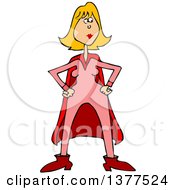Clipart Of A Blond White Female Super Hero Standing With Her Hands On Her Hips Royalty Free Vector Illustration