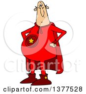 Chubby White Male Super Hero Standing With His Hands On His Hips Wearing A Red Suit