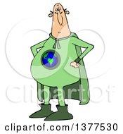 Poster, Art Print Of Chubby White Male Super Hero Standing With His Hands On His Hips Wearing A Green Earth Suit