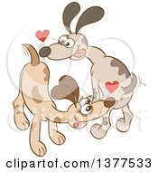 Clipart Of A Dog Couple In Love Sniffing Butts Royalty Free Vector Illustration