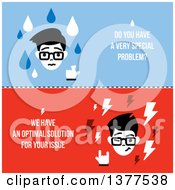 Poster, Art Print Of Flat Design Man With Do You Have A Very Special Problem We Have An Optimal Solution For Your Issue Text