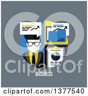 Poster, Art Print Of Flat Design Man With Charts And Business Text On Gray