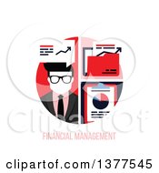 Poster, Art Print Of Flat Design Business Man With Charts Over Financial Management Text On White
