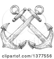 Poster, Art Print Of Black And White Sketched Crossed Anchors