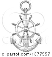 Poster, Art Print Of Black And White Sketched Anchor And Helm