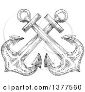 Poster, Art Print Of Black And White Sketched Crossed Anchors