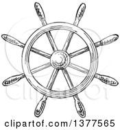 Poster, Art Print Of Black And White Ship Steering Helm