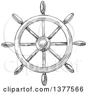 Clipart Of A Black And White Ship Steering Helm Royalty Free Vector Illustration