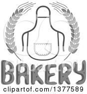 Poster, Art Print Of Grayscale Bib Or Apron In A Wheat Wreath Over Bakery Text