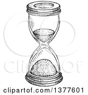 Clipart Of A Black And White Sketched Hourglass Royalty Free Vector Illustration