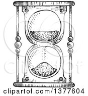 Clipart Of A Black And White Sketched Hourglass Royalty Free Vector Illustration