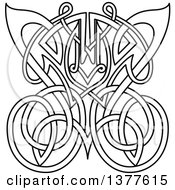 Clipart Of A Black And White Lineart Celtic Knot Butterfly Royalty Free Vector Illustration