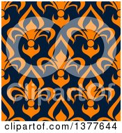 Poster, Art Print Of Seamless Pattern Background Of Orange Fleur De Lis On Navy Blue