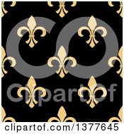 Clipart Of A Seamless Pattern Background Of Yellow Fleur De Lis On Black Royalty Free Vector Illustration