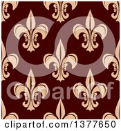 Poster, Art Print Of Seamless Pattern Background Of Tan Fleur De Lis On Brown