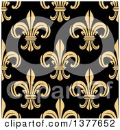 Clipart Of A Seamless Pattern Background Of Yellow Fleur De Lis On Black Royalty Free Vector Illustration