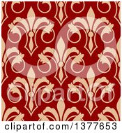 Poster, Art Print Of Seamless Pattern Background Of Tan Fleur De Lis On Red