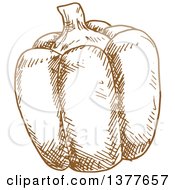 Clipart Of A Brown Sketched Bell Pepper Royalty Free Vector Illustration