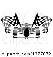 Poster, Art Print Of Black And White Race Car With Checkered Flags