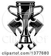 Black And White Racing Trophy Cup Outlined In White Over Crossed Pistons