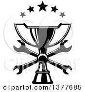 Poster, Art Print Of Black And White Trophy With Crossed Wrenches And Stars